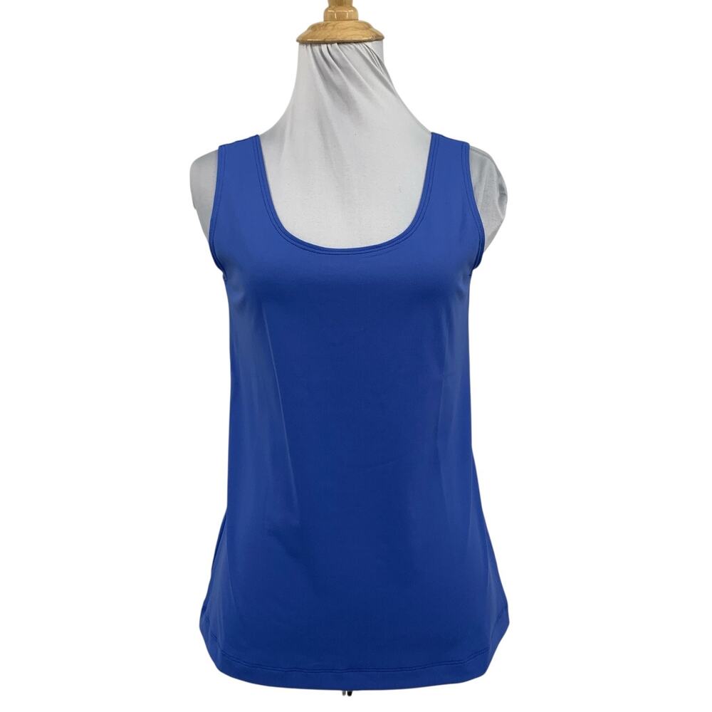 Chicos Top Womens 0 Surf Blue Microfiber Contemporary Tank Basic Knit Scoop Neck